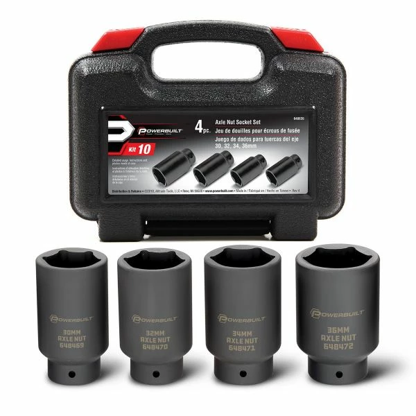 New ❤️ Powerbuilt 4PC AXLE NUT SOCKET SET KIT10 648635 ⭐