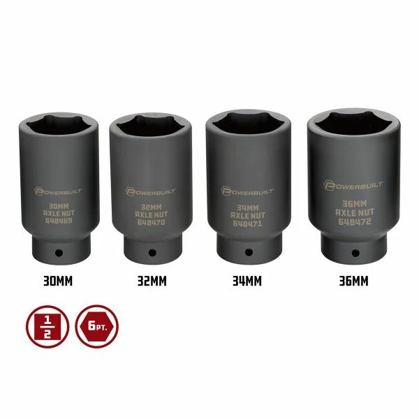 New ❤️ Powerbuilt 4PC AXLE NUT SOCKET SET KIT10 648635 ⭐ - Image 3