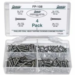 Hot Sale 😀 Auveco Phillips Oval HD Tap Screws Chrome 115 Pieces FP-108 🧨