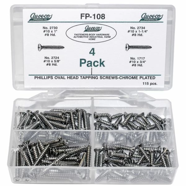 Hot Sale ๐ Auveco Phillips Oval HD Tap Screws Chrome 115 Pieces FP-108 ๐งจ