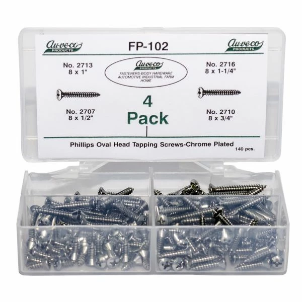Promo š Auveco Phillips Oval HD Tap Screws Chrome 140 Pieces FP-102 𤩠1 Promo š Auveco Phillips Oval HD Tap Screws Chrome 140 Pieces FP-102 š¤©